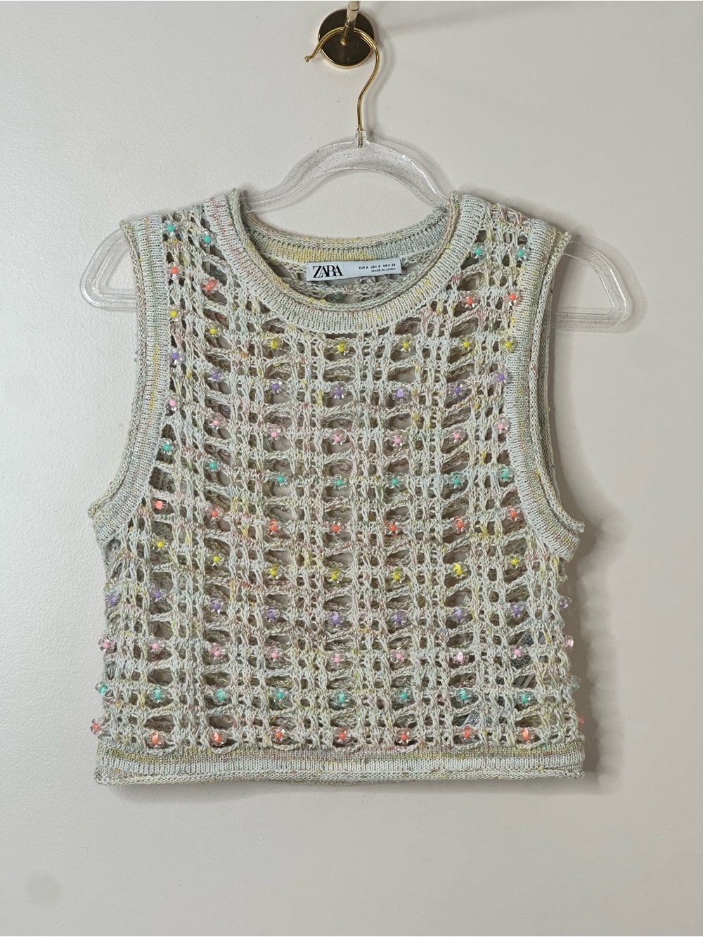 ZARA Beaded Open Knit Sleeveless Top Size S NWT